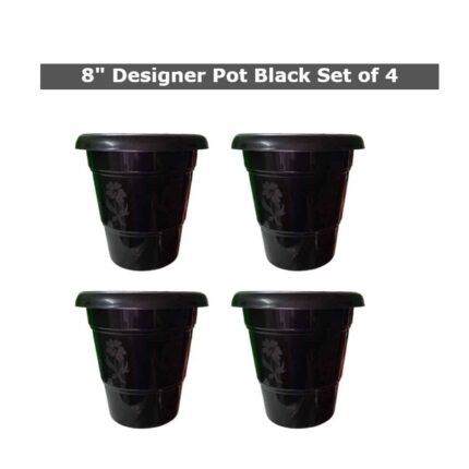 Plant pot 8 Inch Black pot set of 4 — Lightweight, Reusable | Native Indian Organics
