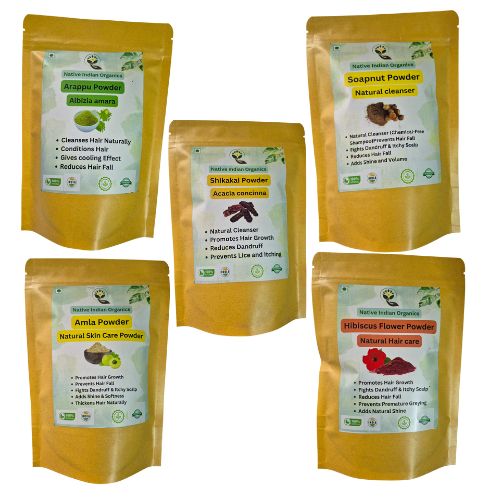 Personal care 100g combo pack (Shikakai, Amla, Arappu, Soapnut and Hibiscus powders Each 100g)