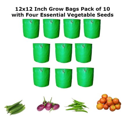 Combo Pack of 10 12x12 Inch Grow Bags with 4 Essential Vegetable seeds pack of 10 — Heirloom, Non-GMO seed pack | Native Indian Organics