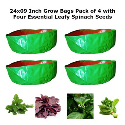 Combo Pack of 4 24x09 Inch Grow Bags with 4 Essential Leafy vegetable seeds