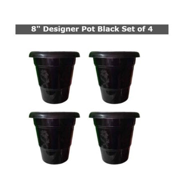 Plant pot 8 Inch Black pot set of 4 — Lightweight, Reusable | Native Indian Organics