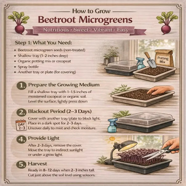 how to grow beetroot microgreens with step-by-step instructions and illustrations.