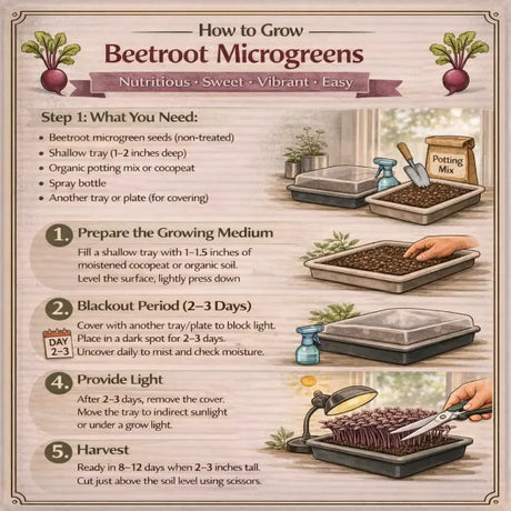 how to grow beetroot microgreens with step-by-step instructions and illustrations.