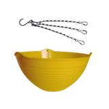Hanging Plant pots Set of 3 Designer pot — Lightweight, Reusable | Native Indian Organics | Yellow hanging planter with black chain on a white background