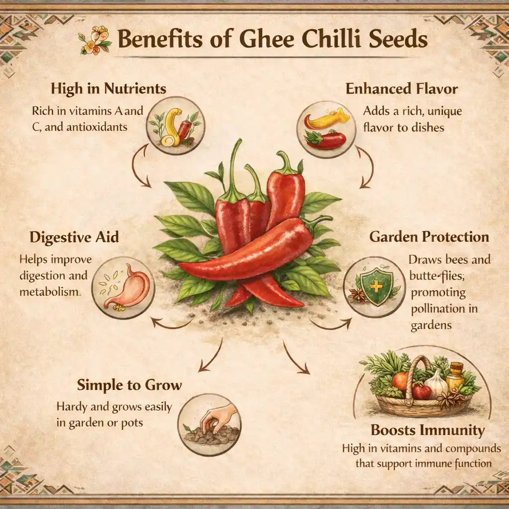 Infographic detailing the benefits of ghee chili seeds