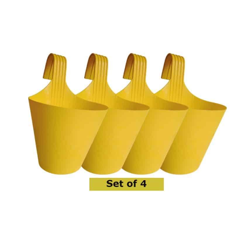 Plastic Hanging pot single hook yellow set of 4