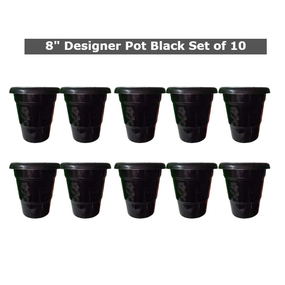 8 inch plant pot black set of 10