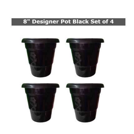 plant pot 8 inch black set of 4