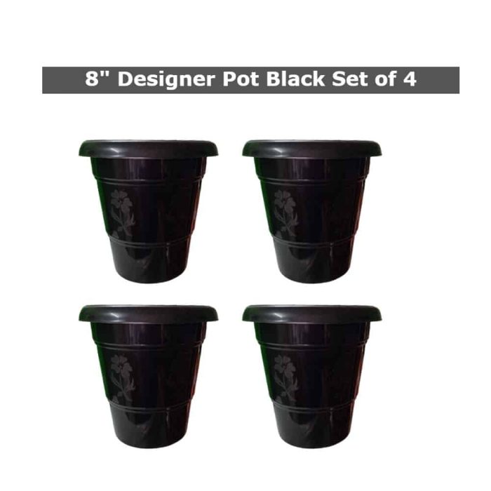 plant pot 8 inch black set of 4